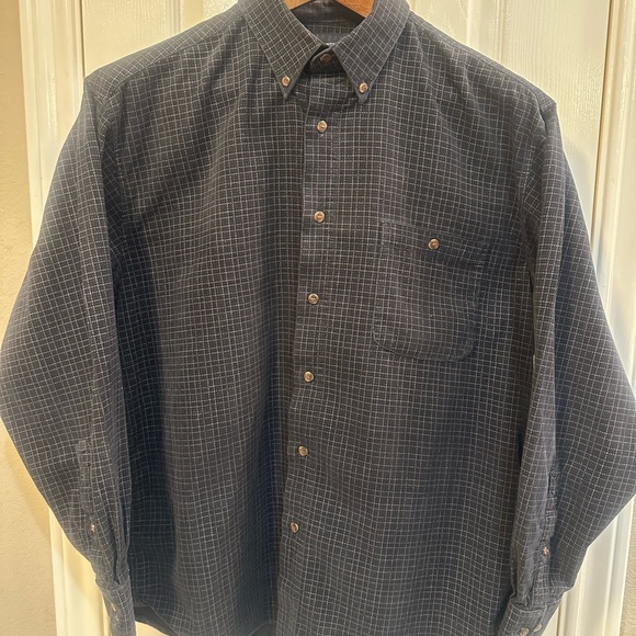 Croft & Barrow Corduroy Button-Down Plaid Black/White/Navy Size Medium EUC - Picture 4 of 11